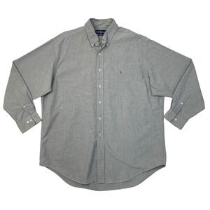 Ralph Lauren Shirt Mens 17 Ash Grey Cotton Classic Fit Micro Check Button Down